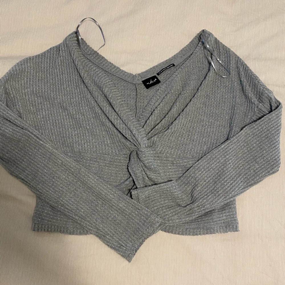 Twist Front Urban Outfitters Grey Cropped Long Sleeve